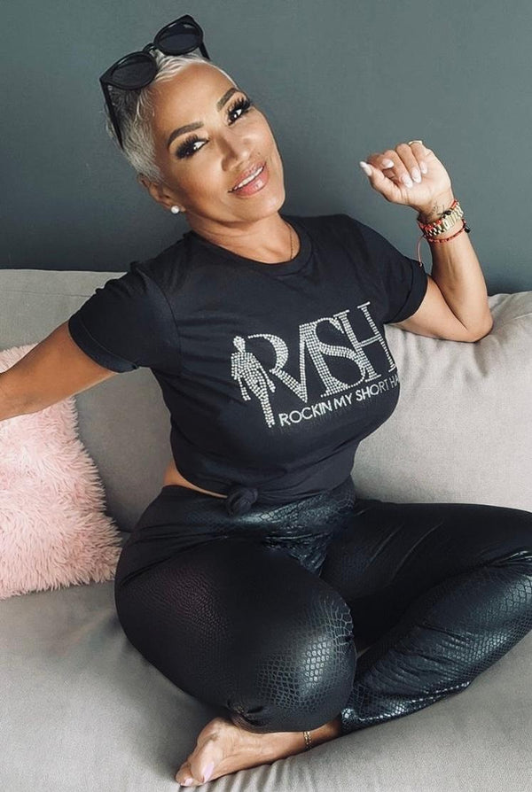 RMSH Rhinestone  T-shirt V Neck